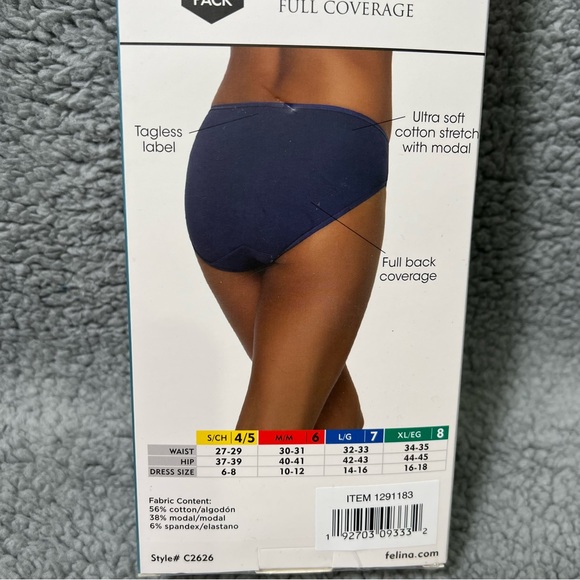 Felina Womens 8 Pack Hi-Cut Brief Cotton Modal Stretch Size M Multicolor New - Picture 12 of 13